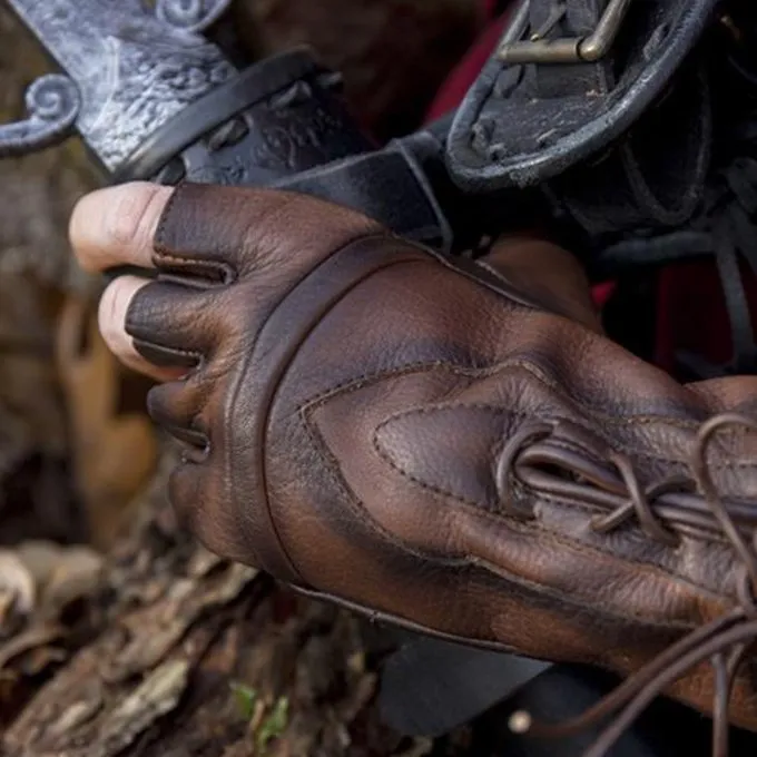 Epic Armoury Gants Sans Doigts Avec Lacets, Marron 6 Epic Armoury Gants Sans Doigts Avec Lacets, Marron – Image 4