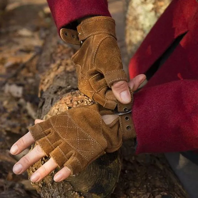 Epic Armoury Gants Sans Doigts En Cuir Suédé, Marron 4 Epic Armoury Gants Sans Doigts En Cuir Suédé, Marron – Image 2